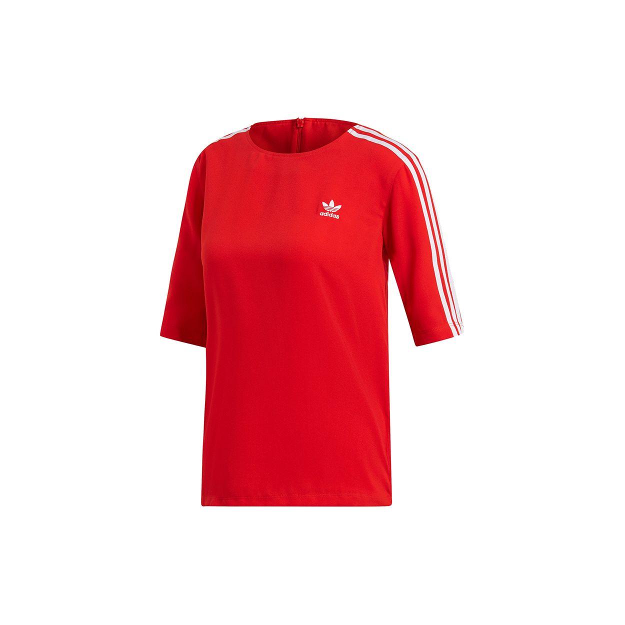 

Adidas Originals 3-Stripes Tee Casual Retro Sports Crew Neck Striped Short Sleeve Women Tops Red DW3888 32