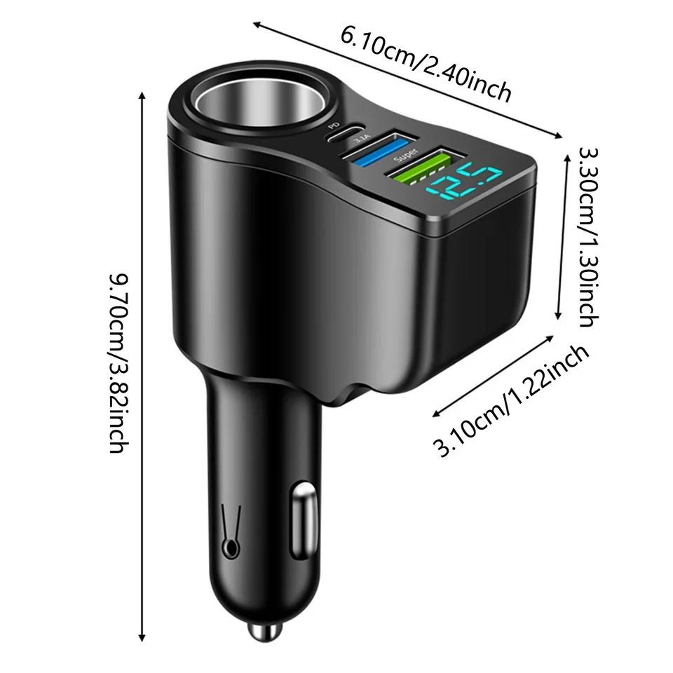 Caricabatteria da auto con splitter Caricabatteria da auto Tipo C PD 3.1A USB Ricarica Super Veloce Caricabatteria per Telefono con Funzione di Rilevamento della Tensione della Batteria Caricabatteria USB per Telefono