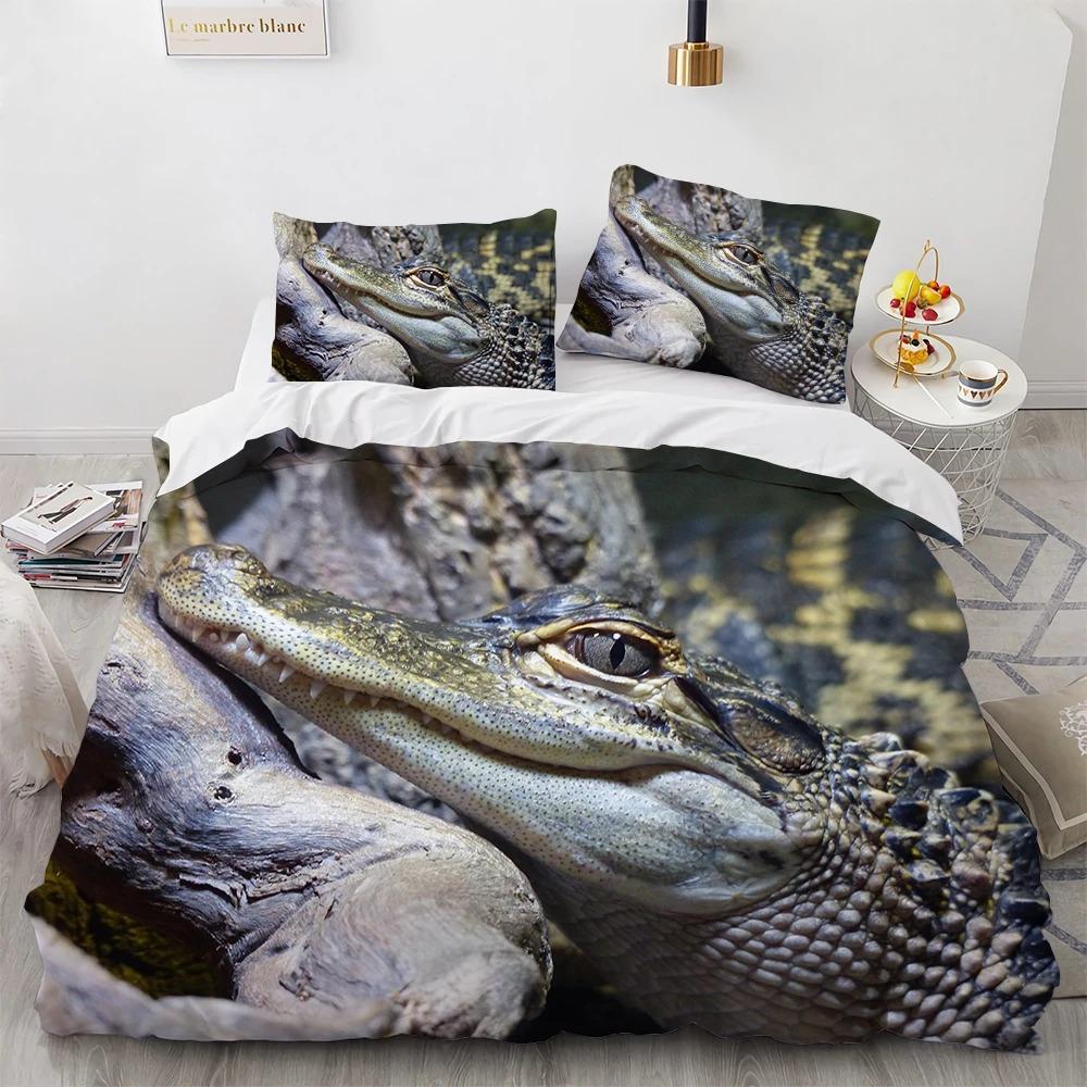 Crocodile Duvet Cover Pillowcase Horror Animal Alligator Bedding Set Adult Boy Girl Bedroom Decoration Single Double Size