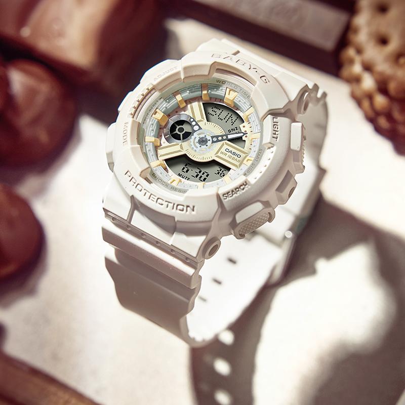 Casio BABY-G Chocolate Theme Series Shockproof and Waterproof Sports and Leisure Cute Round Dial Quartz Movement Resin Strap Japanese BA-110XSW-7APRQ