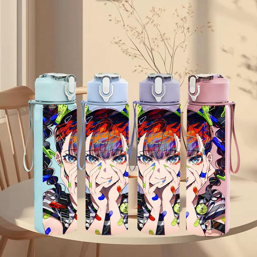 1PC Anime Boy Character Pop Graffiti Style Art 750ml Color Plastic Sports Water Bottle Leakproof Flip Straw Lid Suitable for Sports Office Home Use
