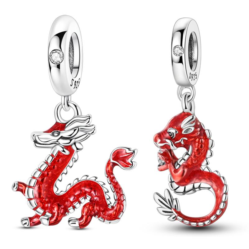 Genuine Charms Copper New Year Chinese Dragon Charm Bead Fit 3Mm Genuine Bracelets For Women DoItYourself Beautiful Jewellery Gifts New In