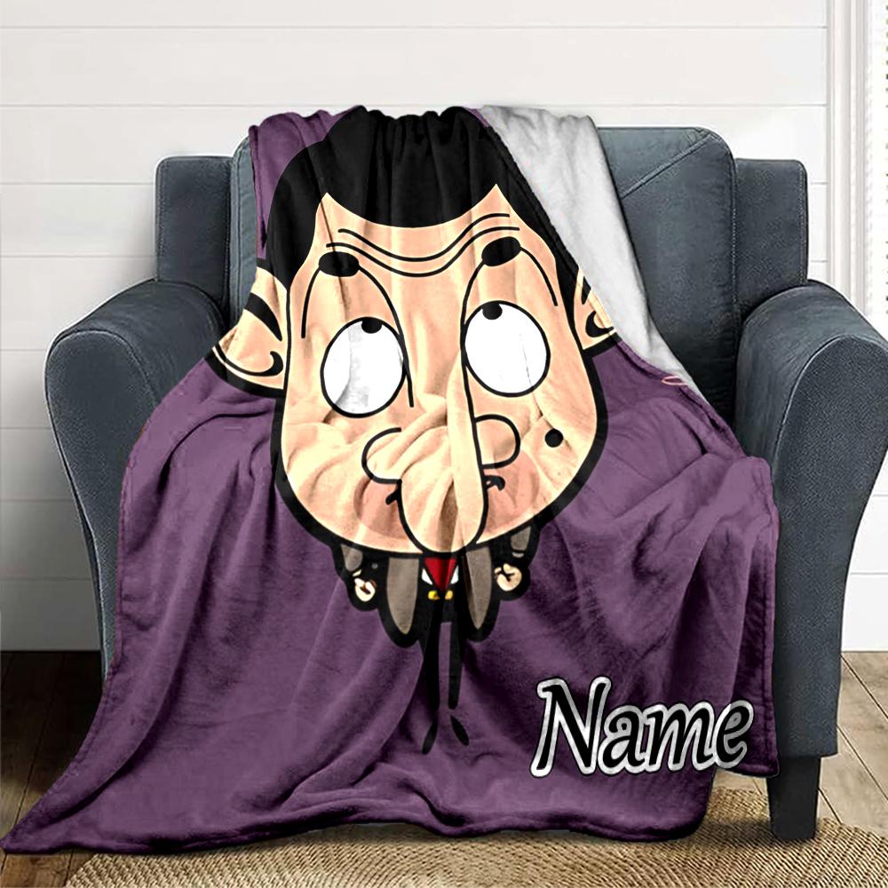 Custom Name Mr. Bean's Adventure Blanket for Couch & Bed, Plush Cozy Fuzzy Blanket Super Soft & Warm Blankets for Fall and Winter. 0908321