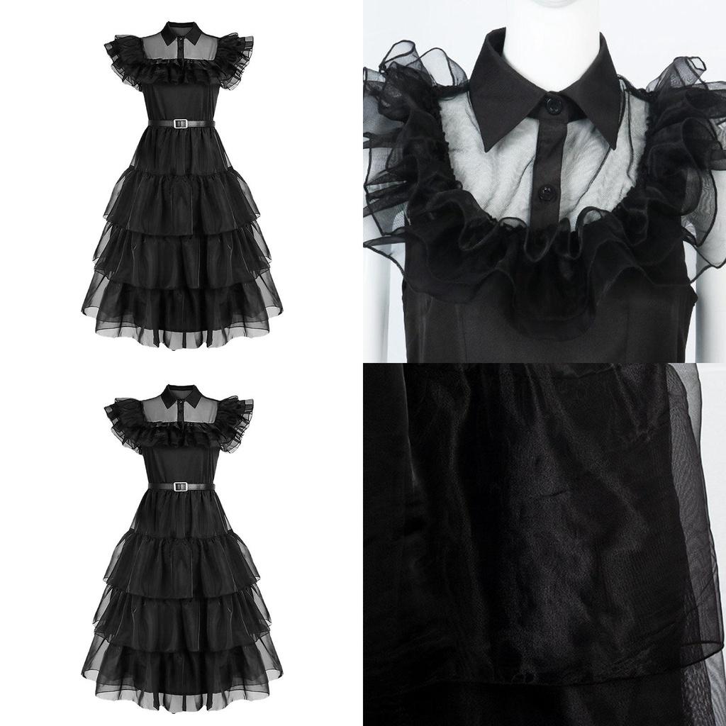 Wednesday Addams Kids Dress Cosplay Costume Party A-shaped Tiered Skirt