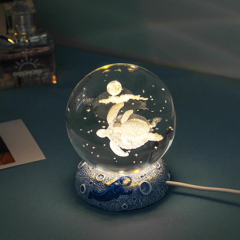 3D Laser Crystal Ball Night Light with Luminous Base - Decorative Desktop Ornament and Gift