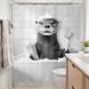 Funny Otter In Bathtub Printed Shower Curtain Black White Wildlife Artwork For Bathroom Decor