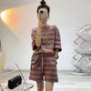 Large Size Casual Sports Suit for Women Summer Korean Style Striped Short-sleeved T-shirt Shorts Two-piece Set