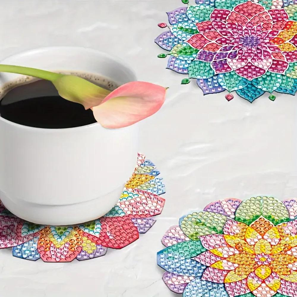 8 Pieces/set of Diamond Flower Patterned Coasters, DIY Coasters with Holder, Suitable for Beginners and Adults, Art and Craft Supplies Gifts