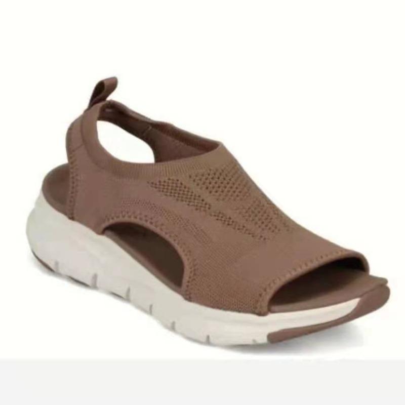 

Sandals women s European, American autumn and summer new mesh thick-soled foot cover fish mouth fly weaving casual sports large-size shoes 43 коричневий