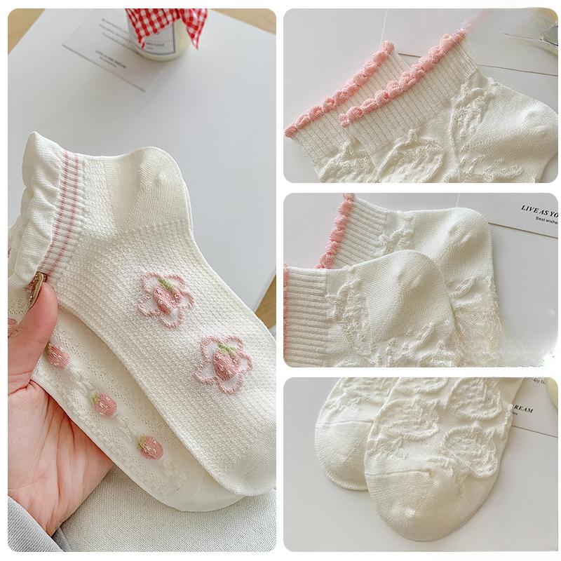 3 Pairs of Summer Thin Boat Socks for Women, Deodorizing, Sweat-absorbing, Mesh Sweet Short Socks That Don't Fall Off, Women's Socks