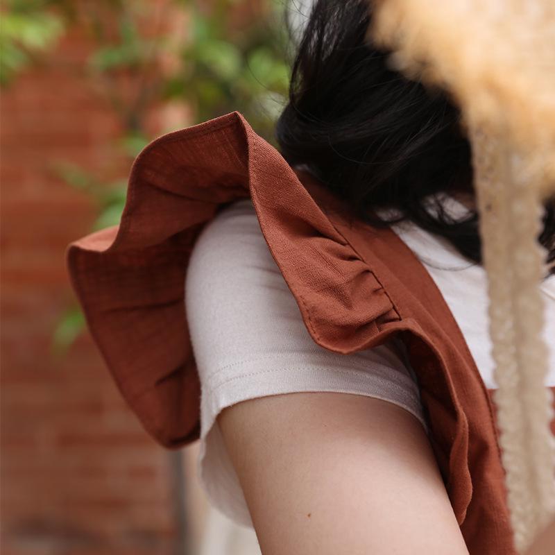 Ruffled Shoulder Strap Apron - Breathable Cotton Linen, Water Repellent for Household Chores & Baking