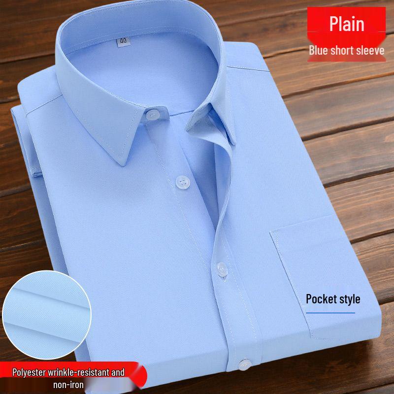 Men's Blue Long-Sleeve Business Shirt - Spring/Autumn Professional Workwear with Pocket Style