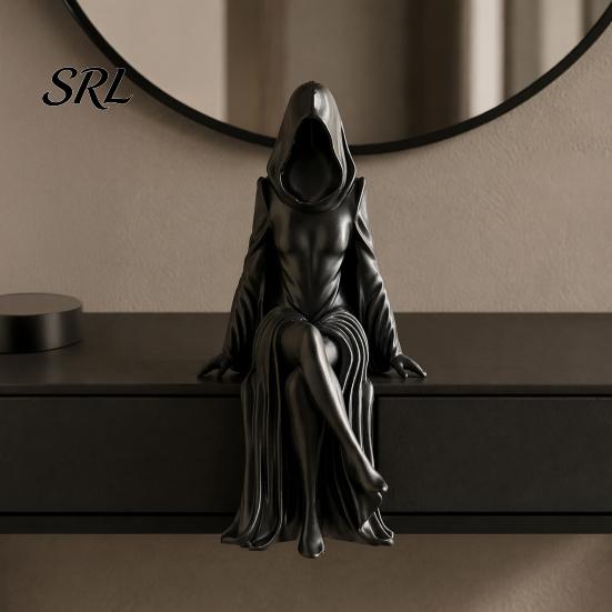 Sculpture for Gaming Table Gothic Hooded Faceless Witch Sculpture, Sitting Lady Dark Aesthetic Decorative Statues Shelves Figurine, 3D Printed