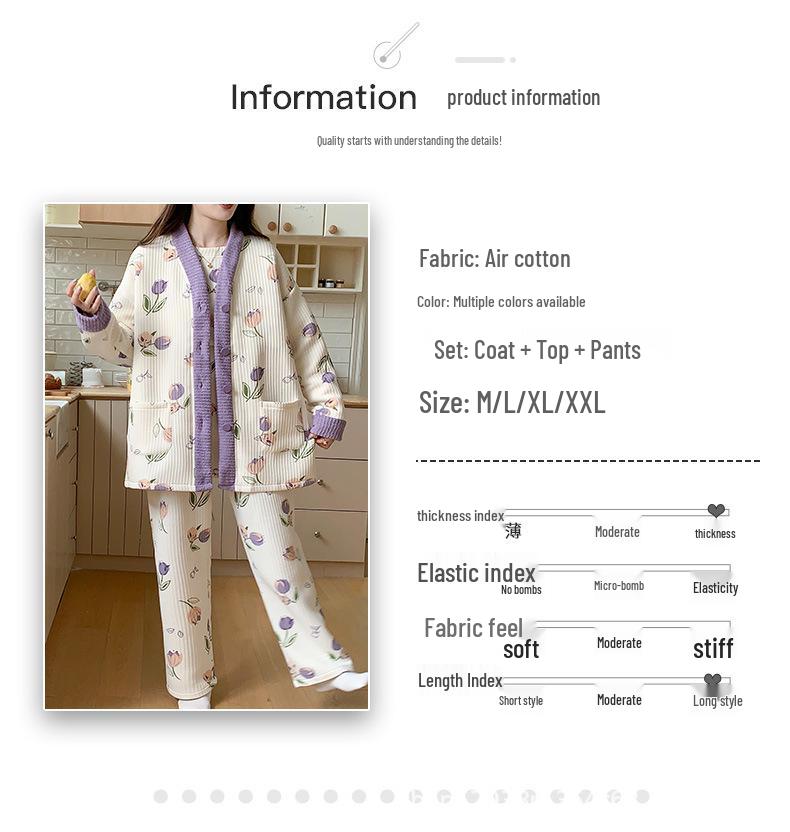 Autumn-Winter Maternity Pajama Set: Cozy Cotton Three-Piece for Postpartum Pregnant Women