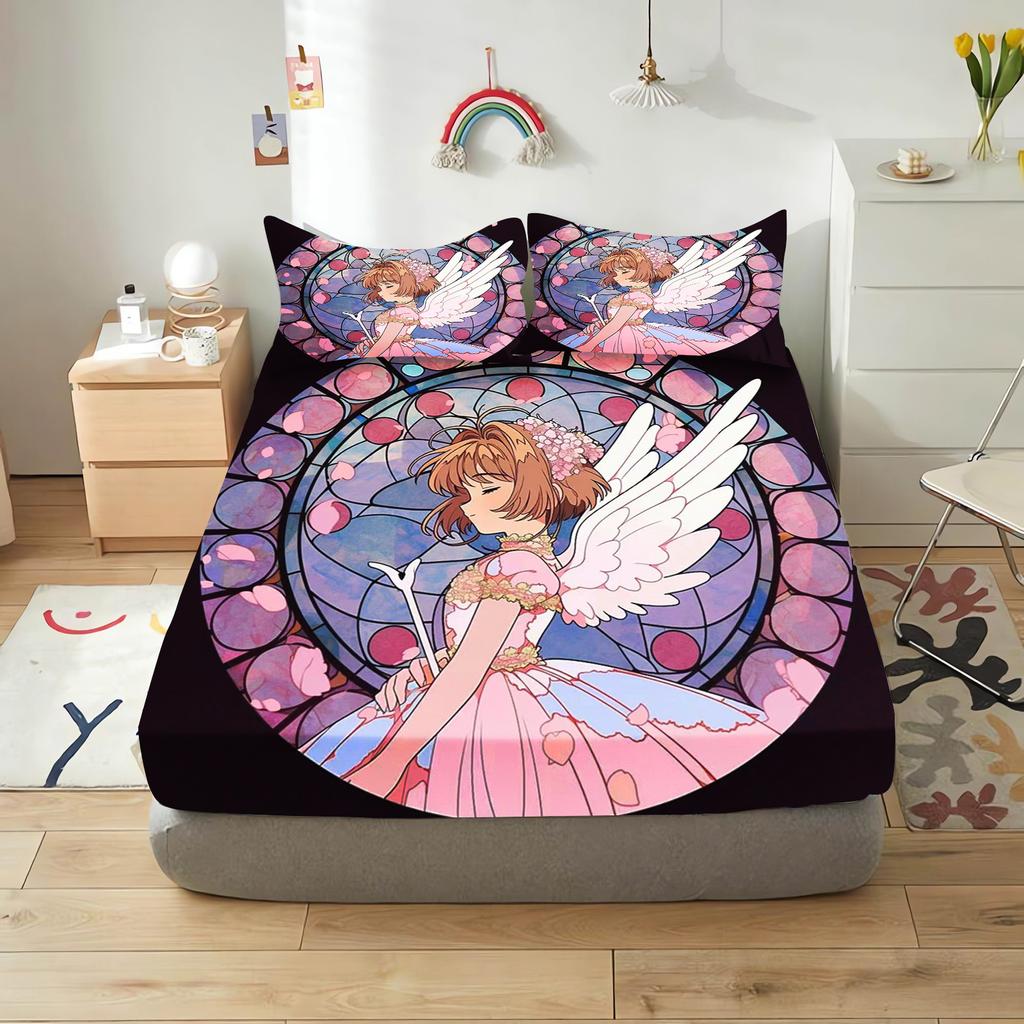 Cardcaptor Sakura Cartoon Fitted Sheet Cover For Teenager, Elastic Bedding, Cute Digital Printing Sheets, Bedding Children