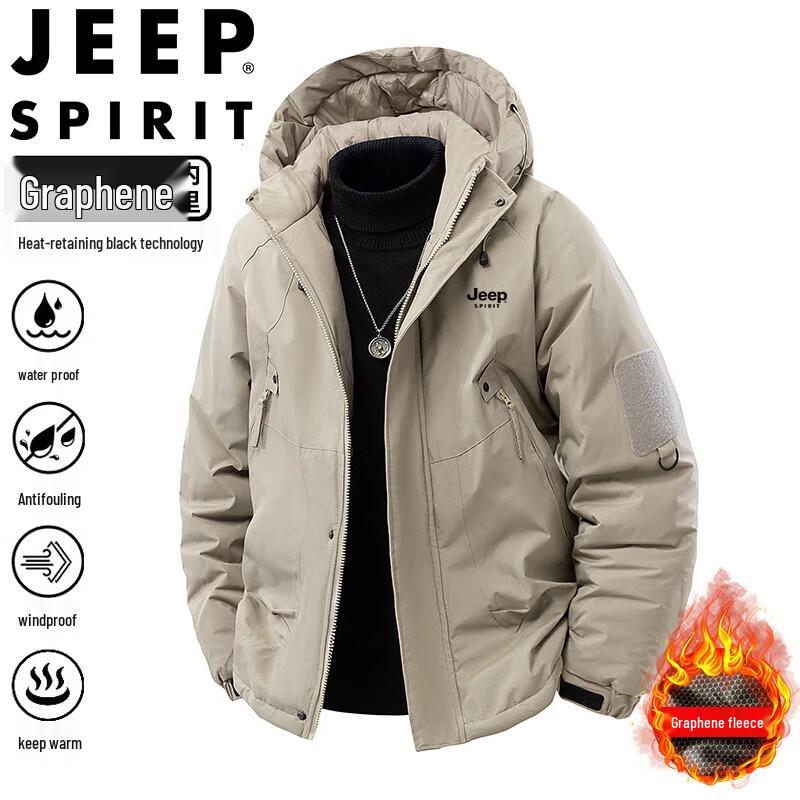 JEEP SPIRIT Férfi Őszi/Téli Kapucnis Polár Bélésű Vízálló Kültéri Kabát