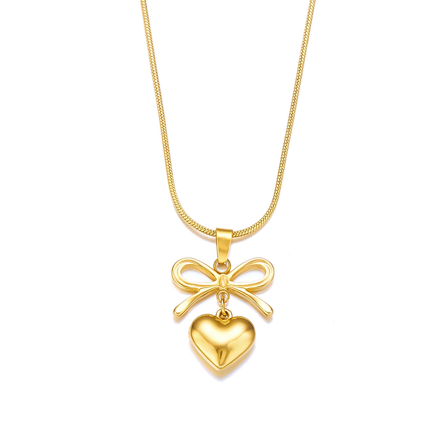 

Stainless Steel Double Layer Red Love Heart Necklace for Women Gold Color Crystal Zircon Bowknot Sunflower Choker Charm Jewelry