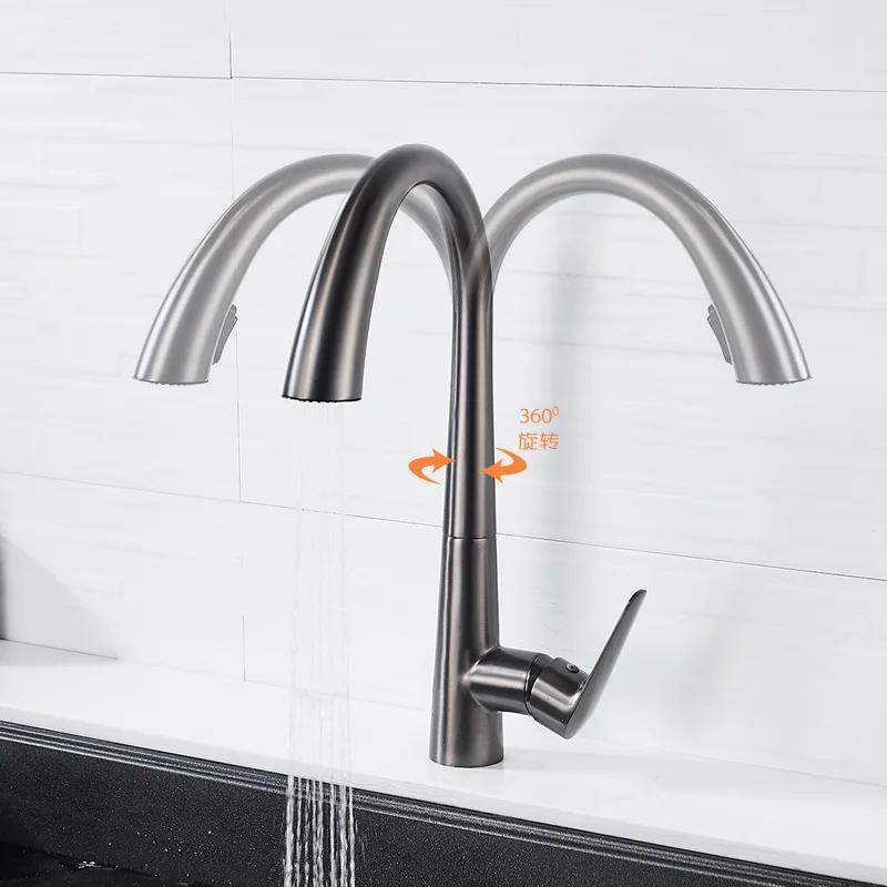 Robinet d'évier de cuisine gris canon dissimulé extractible robinet chaud et froid laiton acier inoxydable