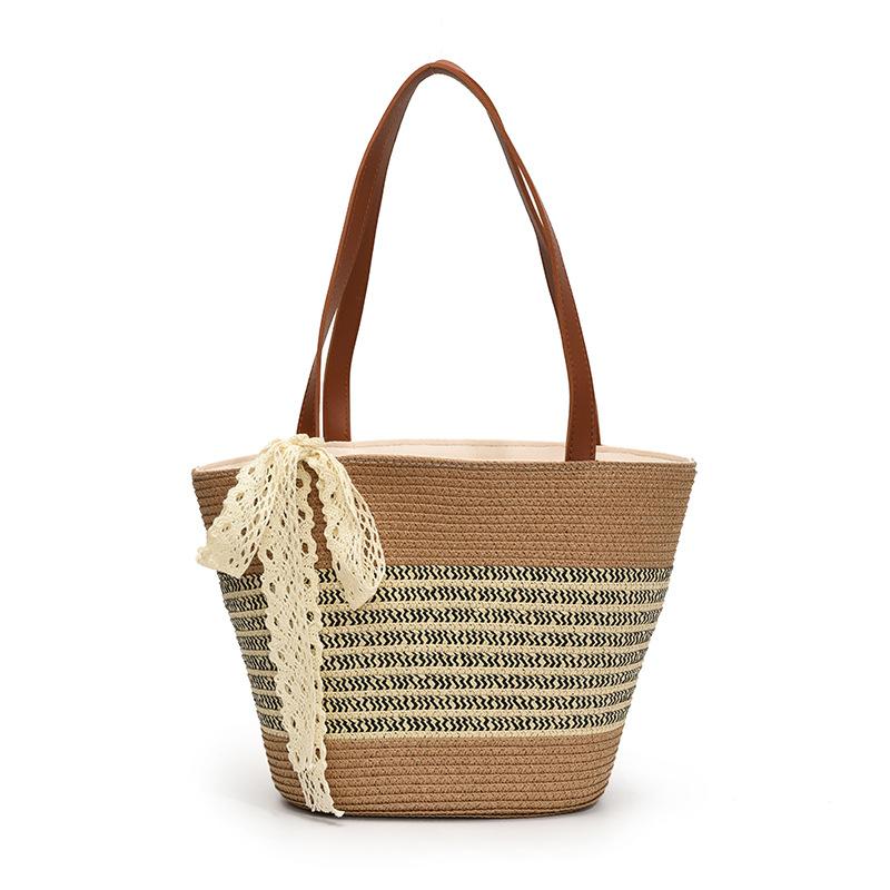 2025 summer new striped large-capacity straw tote bag handbag shoulder underarm women's bag seaside beach bag