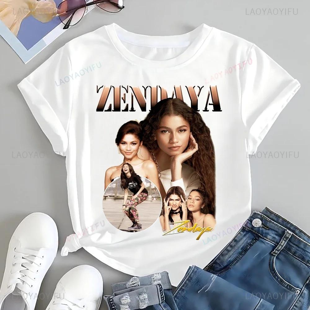 Streetwear Zendaya Sänger Bedrucktes T-Shirt Zendaya Trend Harajuku Kurzärmeliges Unisex Shirt Gra L white