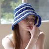 Moroccan Handmade Crochet Stripe Bucket Hat _ Blue