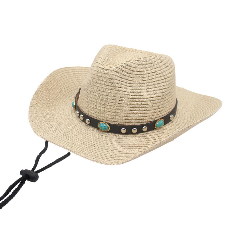 Panama Straw Hat Western Cowboy Men And Women Travel Sunscreen Sunshade Warped Edge Hawaiian Beach Sun Hat