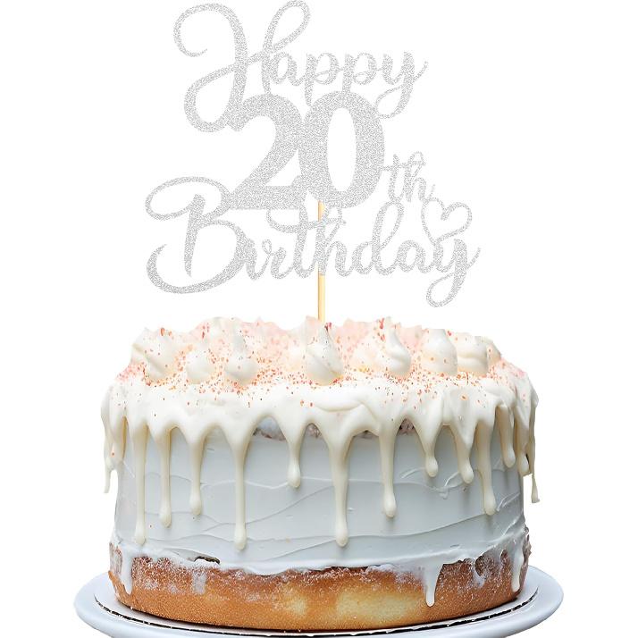 Sotpot 1PC Happy 18th Birthday Cake Topper Double-sided Silver Glitter Cake Pick Cake Decoration for 18th Birthday Anniversary Party Cake Decorations