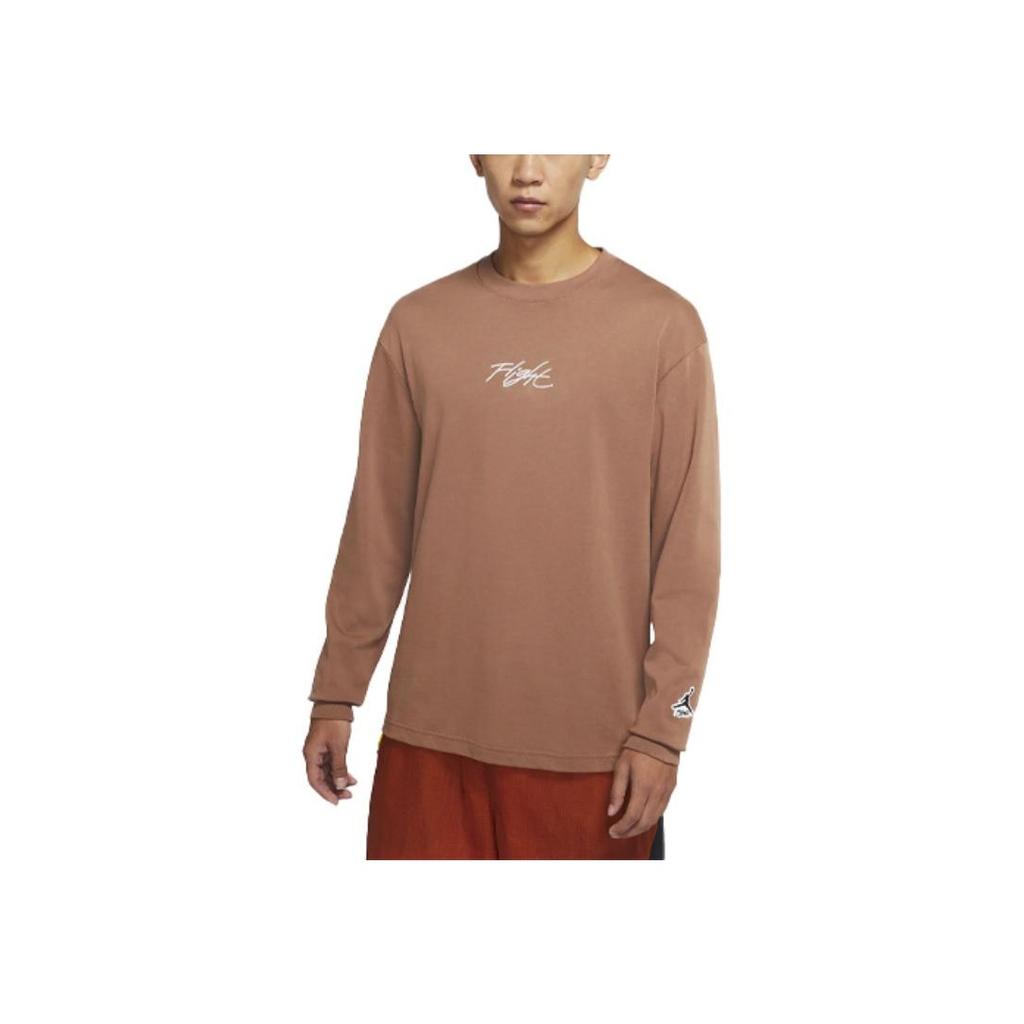 Jordan Flight Essentials Embroidered Lettering Loose Round Neck Long Sleeve T-Shirt Unisex Tops Vintage-Brown DN4428-256