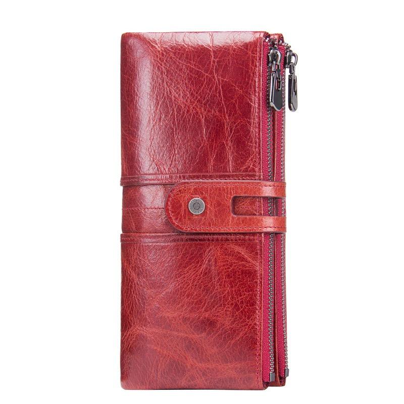 Portofele lungi de lux din piele naturală pentru femeie vintage din piele naturală pentru femeie cu fermoar cu fermoar portmoneu Suport carduri pochette geantă de bani pentru cadou de ziua femeii