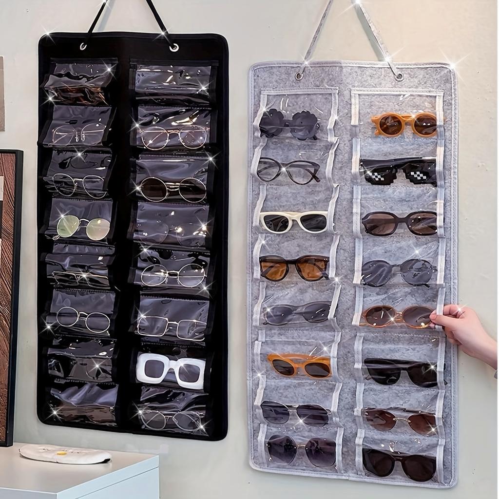 Wall-Mounted Glasses Organizer with 16 Felt Slots Dust-Proof Eyewear Storage Bag Durable Nylon Multi-Functional Hanging Organizer