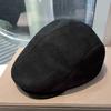 Solid Color Winter Forward Hat Warm Retro Flat Cap Unisex Suede Newsboy Cap  Daily