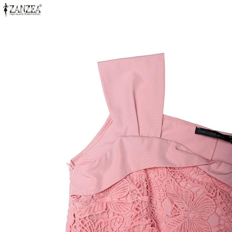 ZANZEA Women Elegant Lace Crochet Patchwork Round Neck Casual Sleeveless Dress