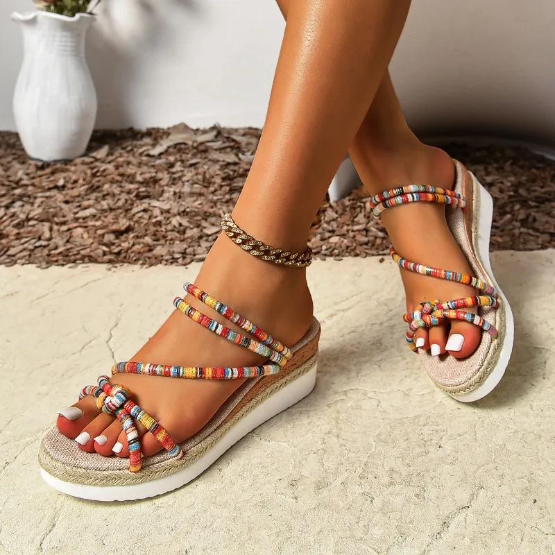 Fashion 2025 Female Shoes Open Toe Women's Sandals Plus Size Casual Sandals Women Round Toe Narrow Band Wedges Ladies Shoes