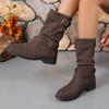 Plus Size Buckle Denim Buckle Fashion Boots Fall and Winter New Square Heel Round Toe Women's Boots