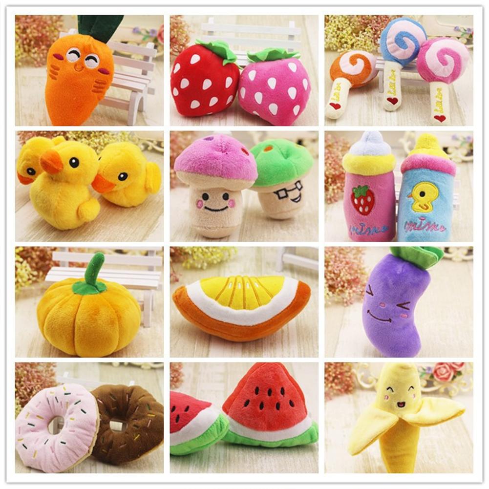 Stress Relief Pet  Plush  Toy Colorful Cartoon Fruit Animal Shape Bite-resistant Sounding Doll Molar Teeth Cleaning Props For Cats Dogs