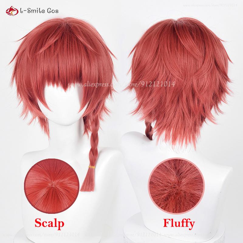 Anime Ranze Kurona Cosplay Wig Scalp/Fluffy 38cm Short Kurona Ranze Wigs With Red Braid Heat Resistant Hair Party Wig + Wig Cap