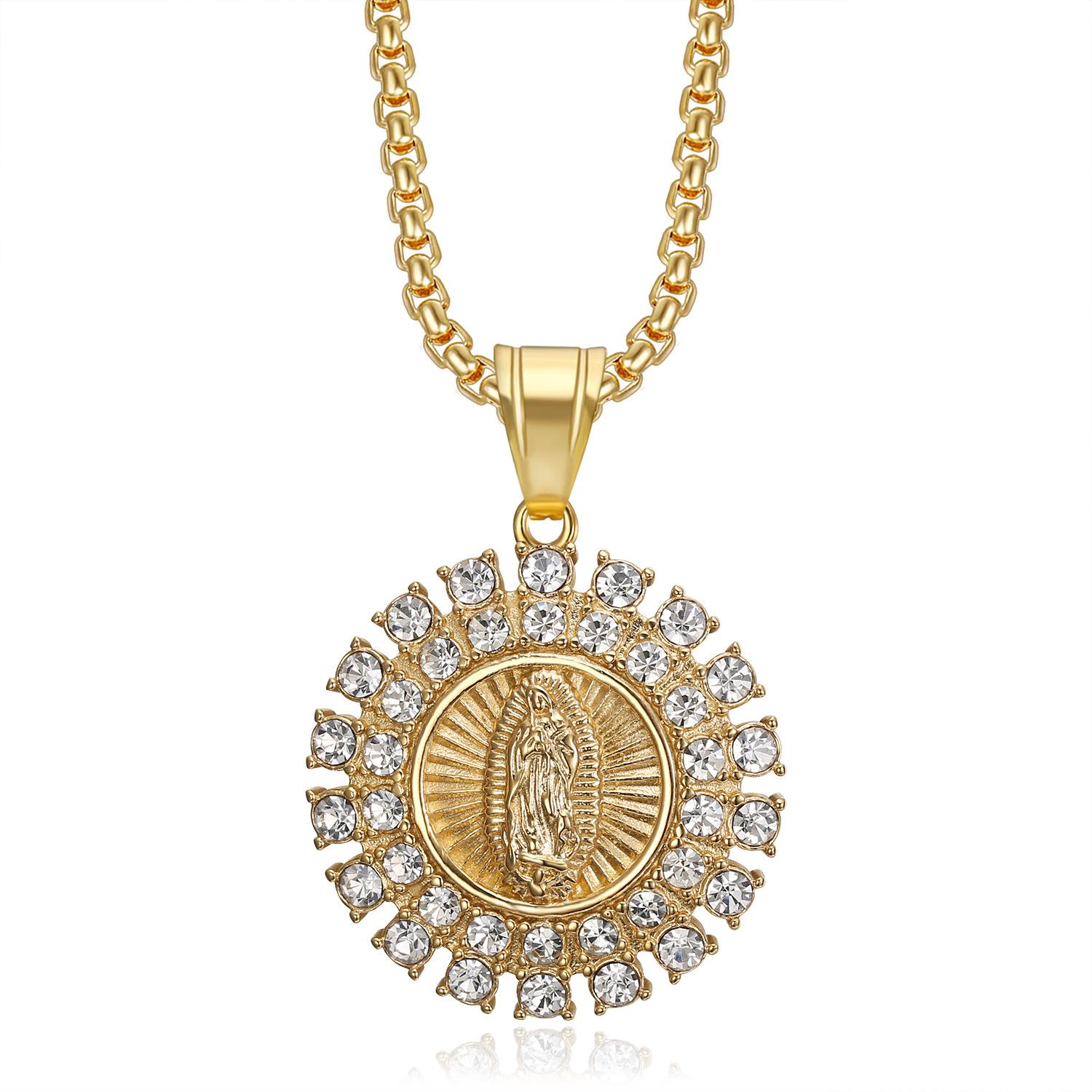 

Унисекс Ожерелье Дева Мария Позолоченная Подвеска из Нержавеющей Стали с Цирконами Дизайнерский Аксессуар для Женщин Подарок 60cm золотой