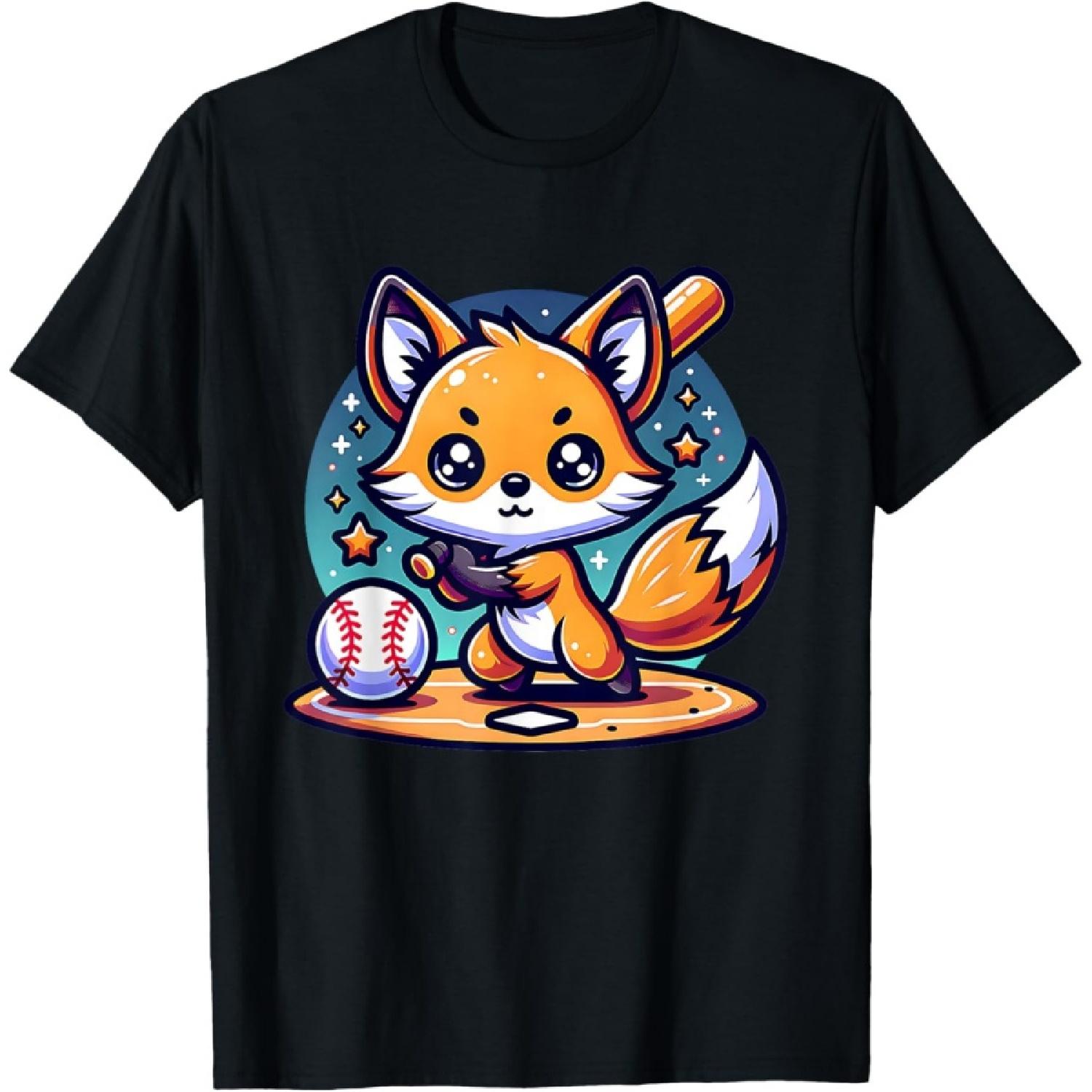 

Adorable Fox Baseball Star Playful Vibes T-Shirt XXXXXL чорний