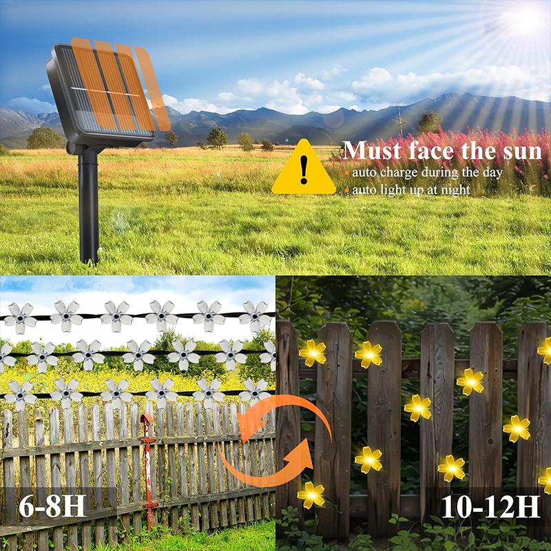Warm white petal light cherry blossom light waterproof solar LED string light, garden decoration outdoor light wedding Christmas party