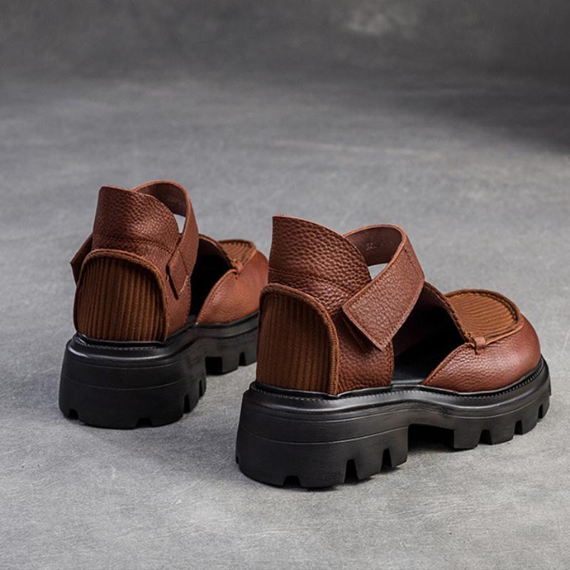 Johnature Sandali retrò con suola spessa Scarpe da donna versatili con chiusura a strappo in vera pelle
