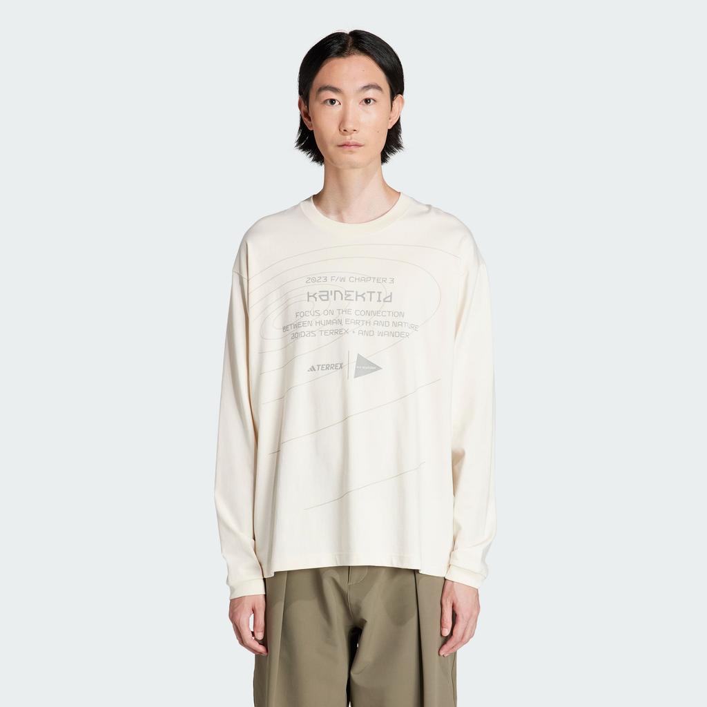 Adidas Terrex X And Wander Collaboration FW23 Pattern Printed Outdoor Sports Crew Neck Long Sleeve T-Shirt Unisex Tops White HZ0670