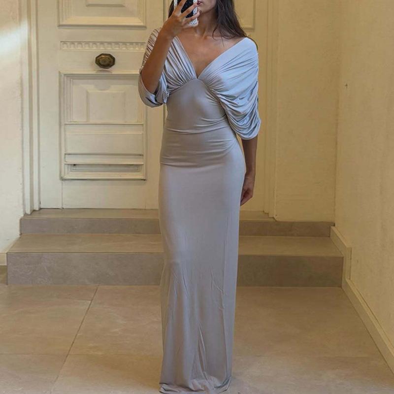 Summer new European and American women's clothing, elegant dress with temperament, daily simple waist dress