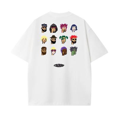 Heavyweight Mosaic Figure-printed Short-sleeved American Streetwear Brand Loose Couple T-shirts for Men and Women