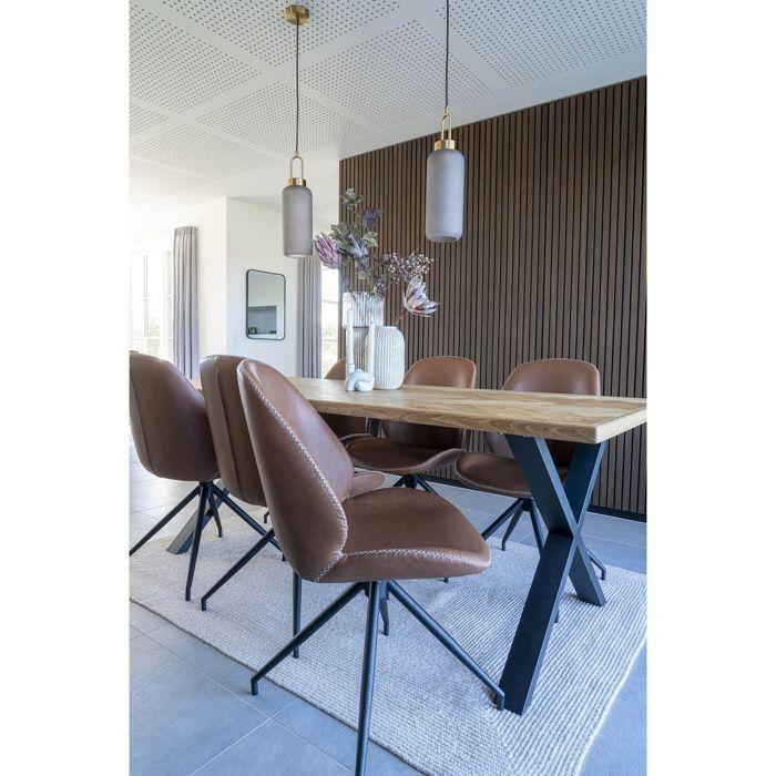 Chaise de salle à manger pivotante - HOUSE NORDIC - Monte Carlo - Lot de 2 - Tissu bouclé marron - Pieds métal noir