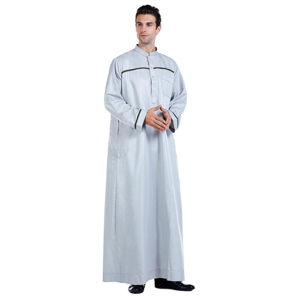 Middle East Casual Men's Stand-Up Collar Robe - Loose Fit, Hot-Selling Back Design