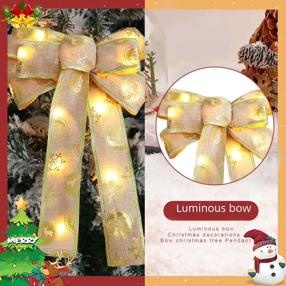Tree Christmas Exquisite Lighted Bow Hanging Decoration In Classic American Style