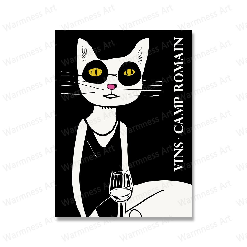 Funny Cats Drink Red Wine Poster Classic Advertising Alcohol Champagne Canvas Painting Prints for Living Room Home Decor Picture