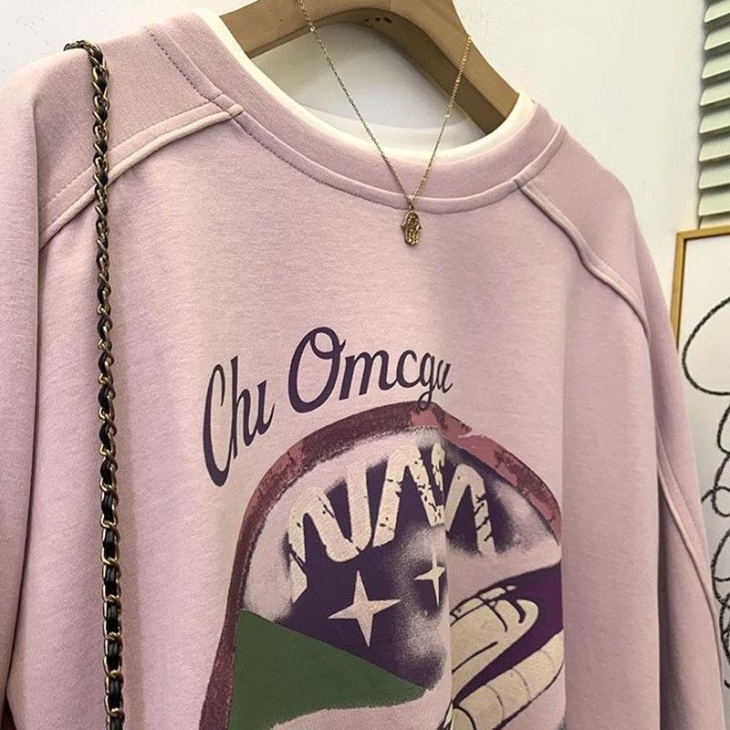 Sweatshirt for Women Oversize Loose Round Neck Casual PrintedPullover Long Sleeve Winter Sweatshirt Top