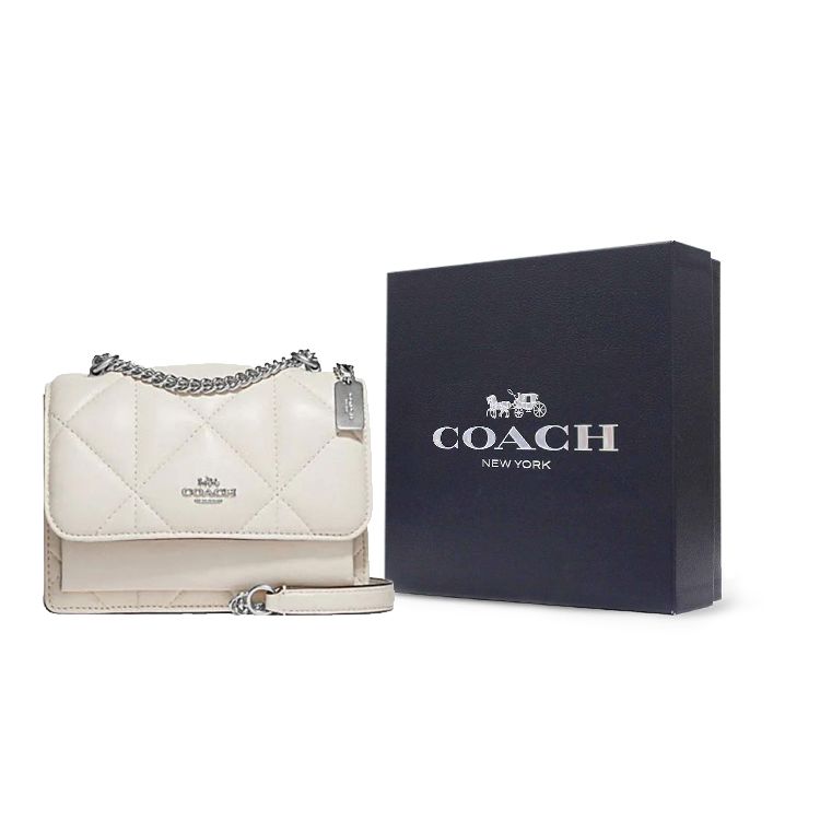 Coach Klare 18 Solid Color Logo Diamond Quilted Flap Closure Cloud Bag Women Shoulder Bag White CJ526-SVHA