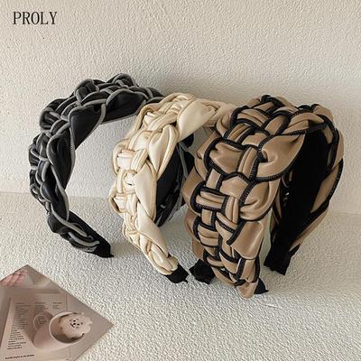 PROLY New Fashion Over Size Wide Side Hairband Handmade Braided Headband Vintage Turban Autumn Hair Accessories